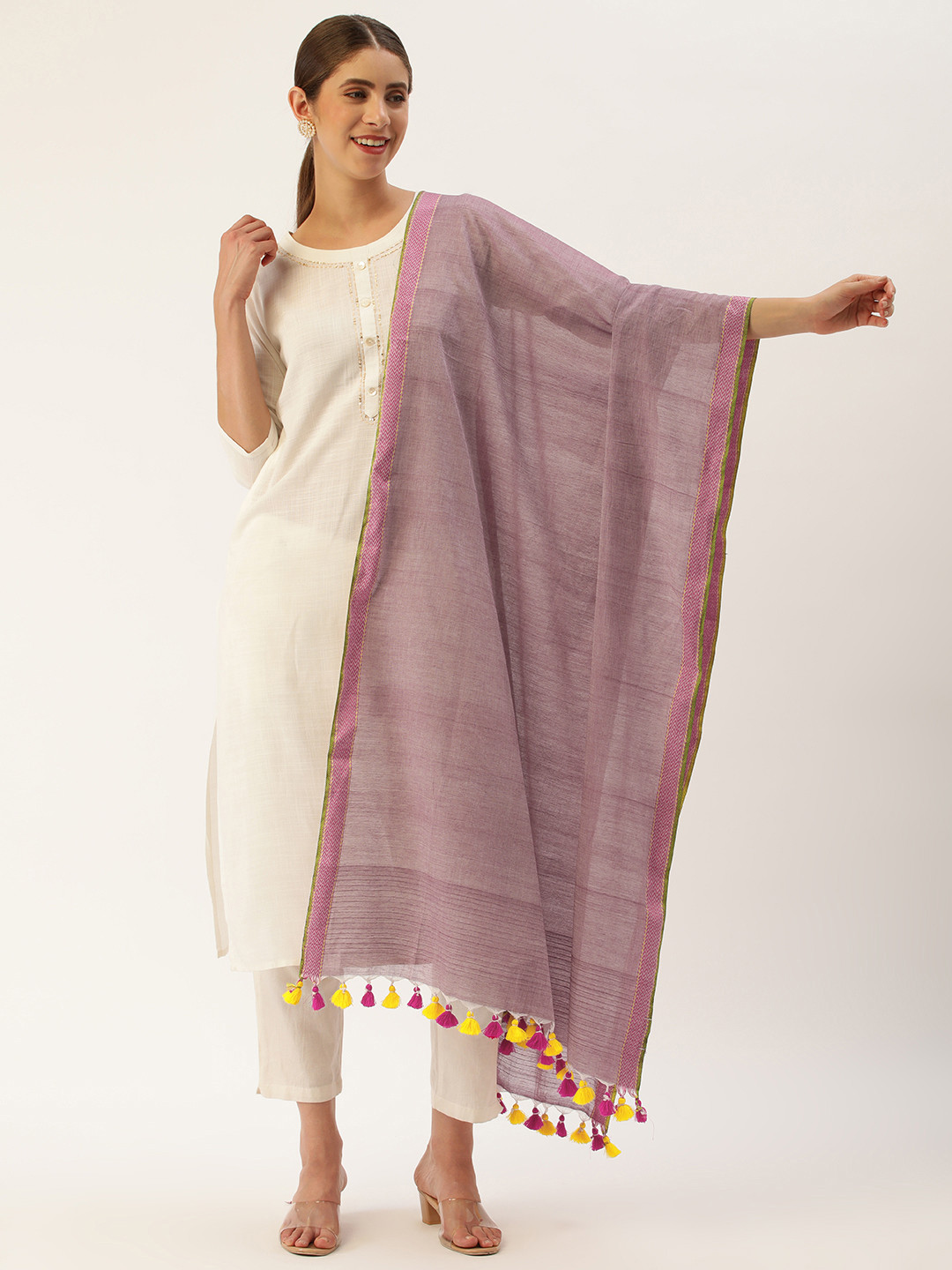

ArtEastri Solid Tasselled Pure Cotton Dupatta, Pink