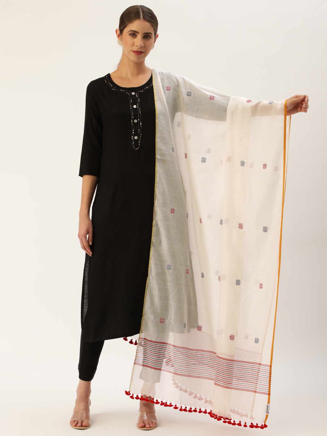 

ArtEastri Woven Design Pure Cotton Dupatta, Cream