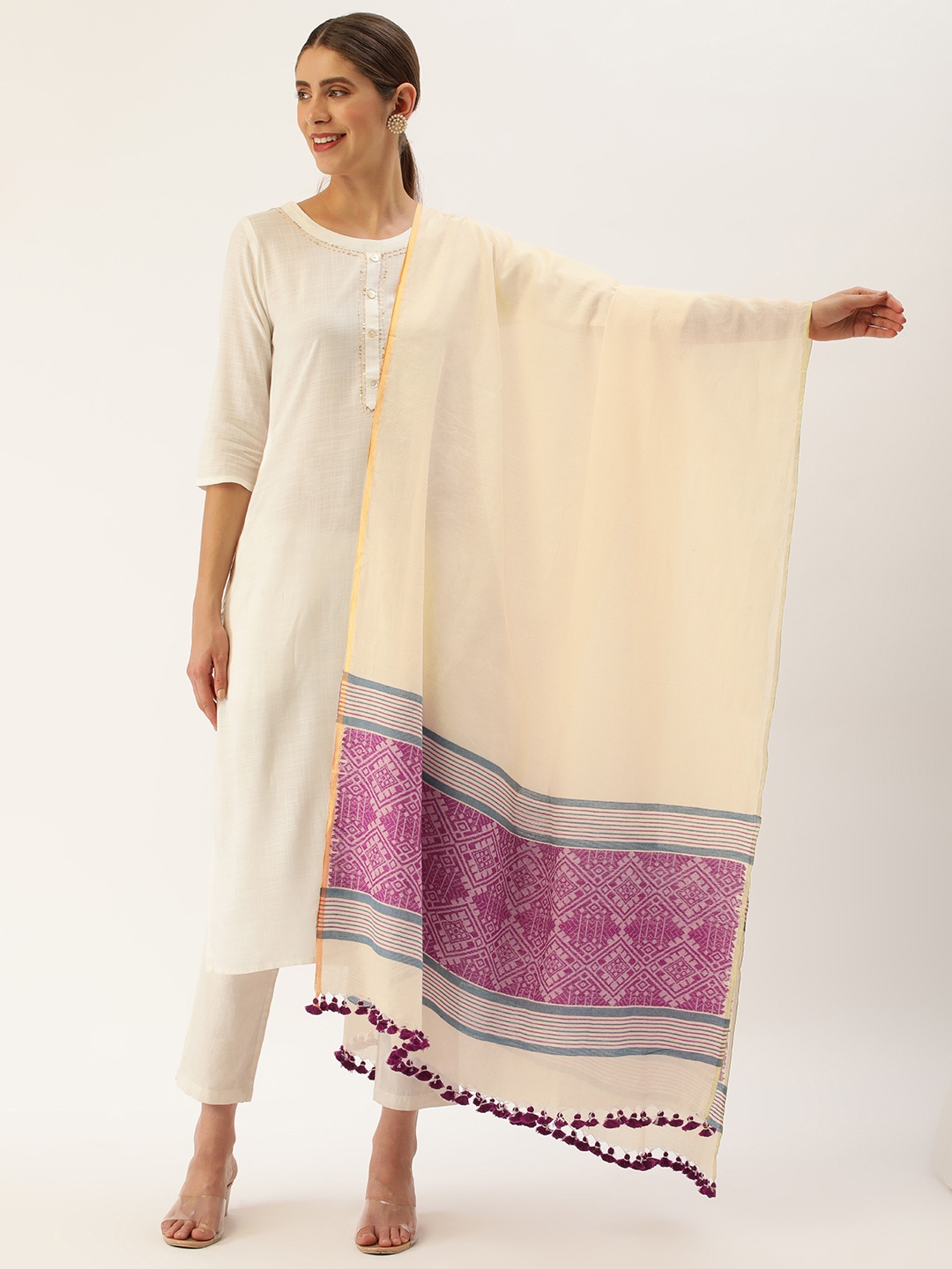 

ArtEastri Woven Design Pure Cotton Dupatta, Beige
