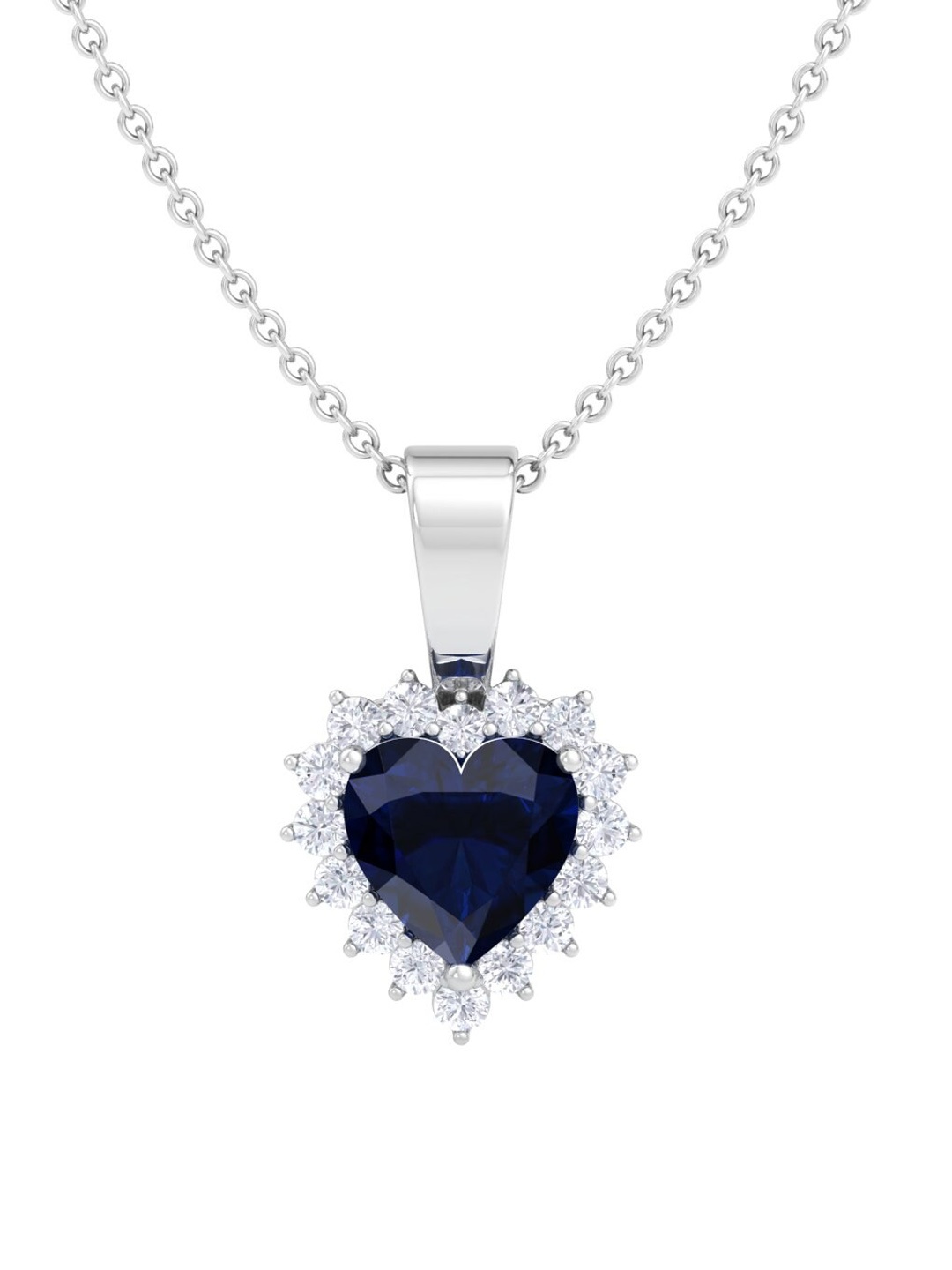 

Inddus Jewels 925 Sterling Silver Rhodium-Plated CZ Studded Pendant With Chain, Blue