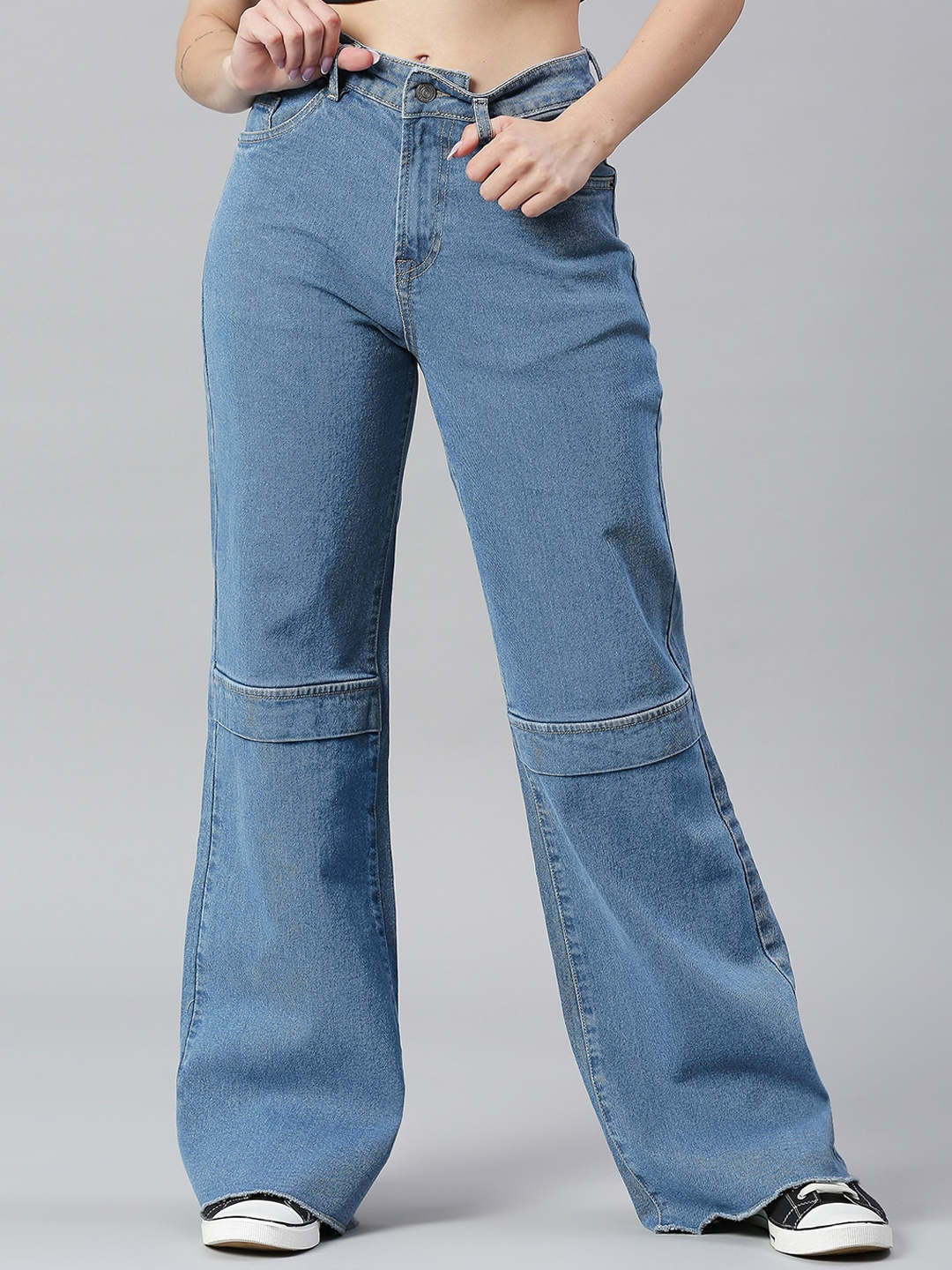 

TARAMA Flared High-Rise Cotton Jeans, Blue