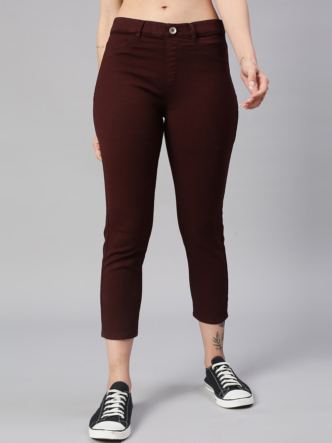 

TARAMA Women Clean Look Slim Fit Cotton Jeans, Brown