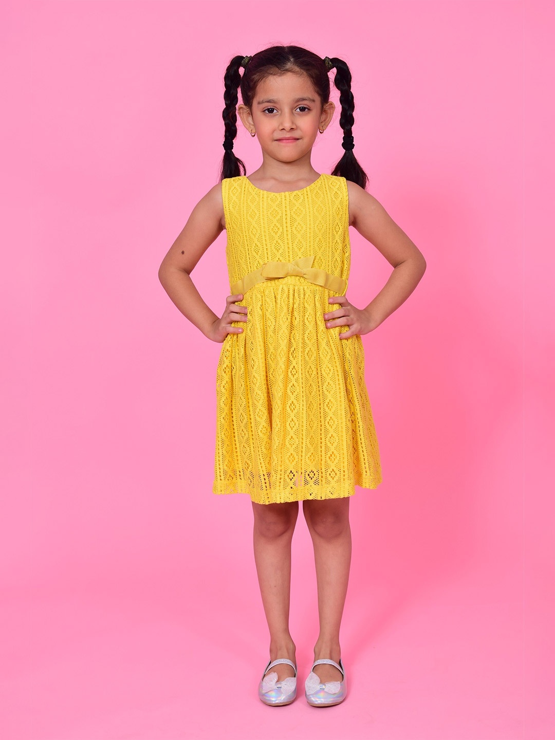 

NUEVOSDAMAS Girls Lace Fit & Flare Dress, Yellow