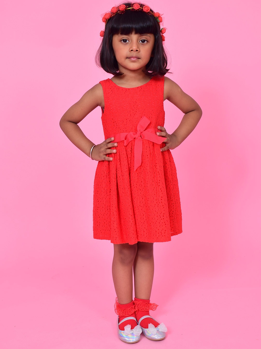 

NUEVOSDAMAS Girls Lace Fit & Flare Dress, Red