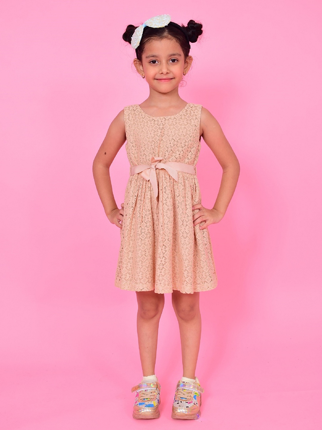 

NUEVOSDAMAS Girls Lace Fit & Flare Dress, Beige