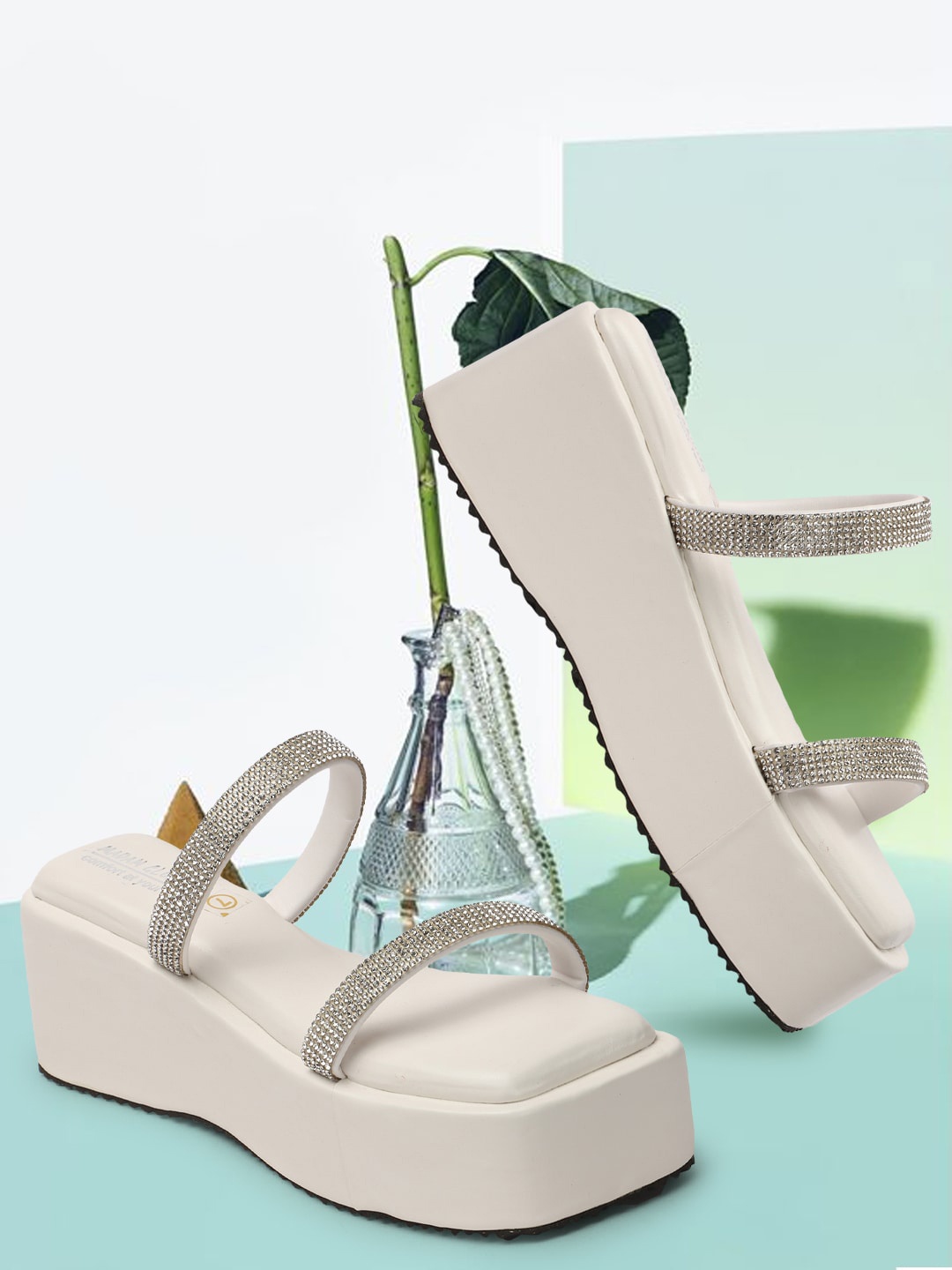 

madam glorious Embellished Flatform Heels, White