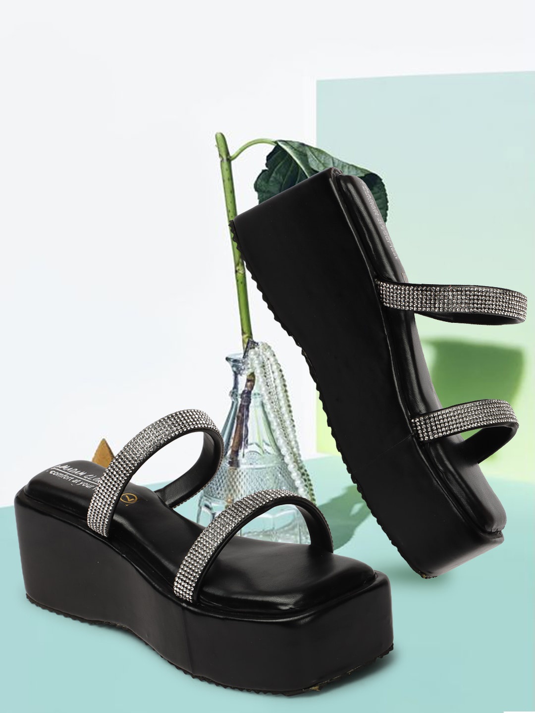 

madam glorious Embellished Flatform Heels, Black