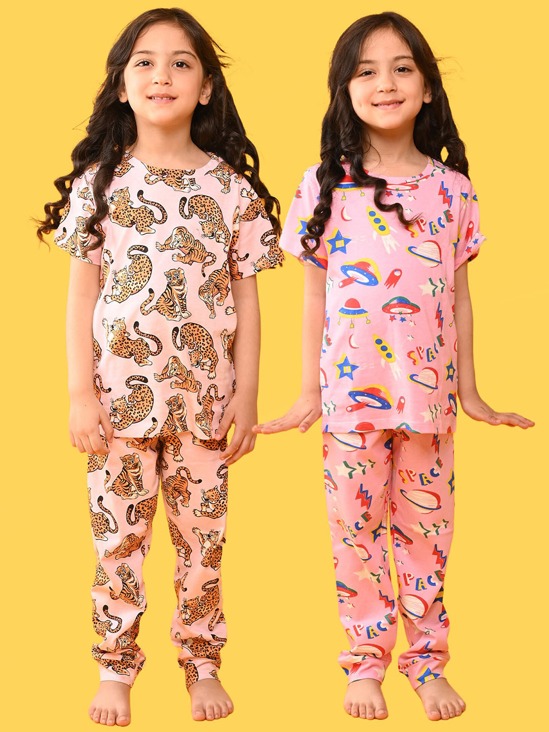 

Anthrilo Girls Conversational Printed Pure Cotton Night Suit, Pink