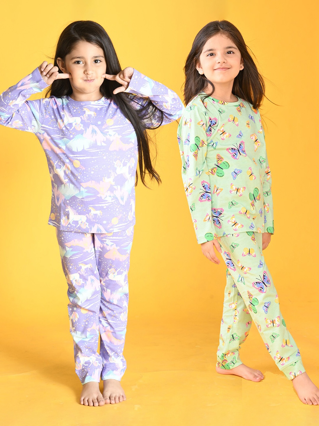 

Anthrilo Girls Pack Of 2 Conversational Printed Pure Cotton Night Suit, Green