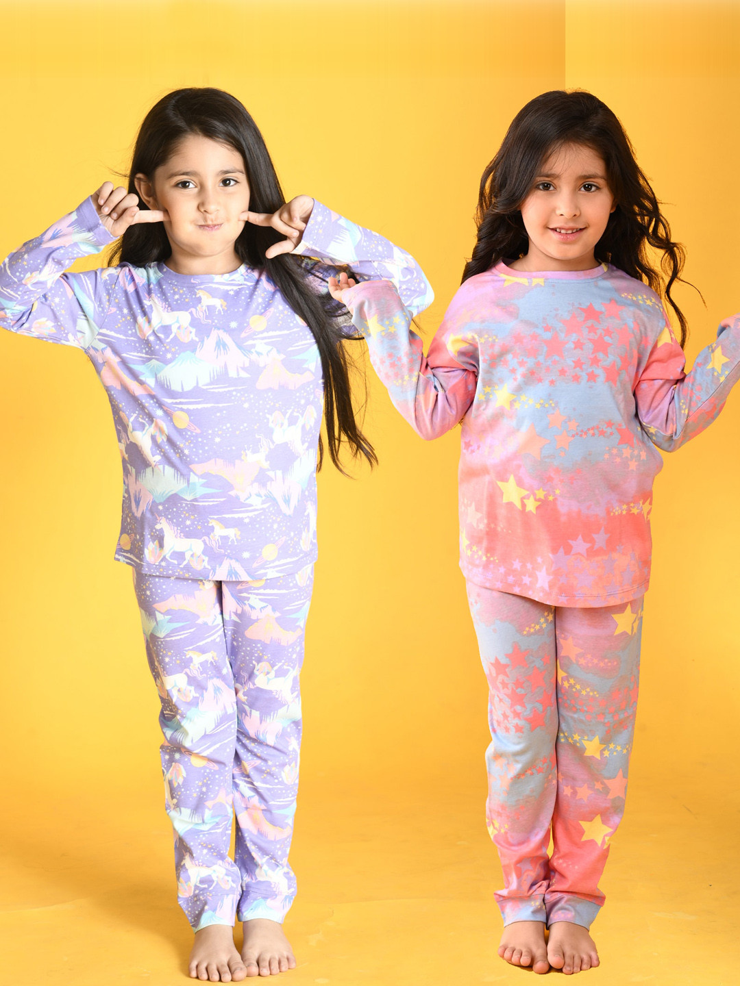 

Anthrilo Girls Pack Of 2 Conversational Printed Pure Cotton Night Suit, Pink