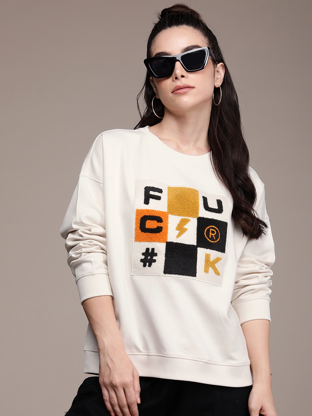 

FCUK Self Design Brand Logo Long Sleeves Sweatshirt, Off white