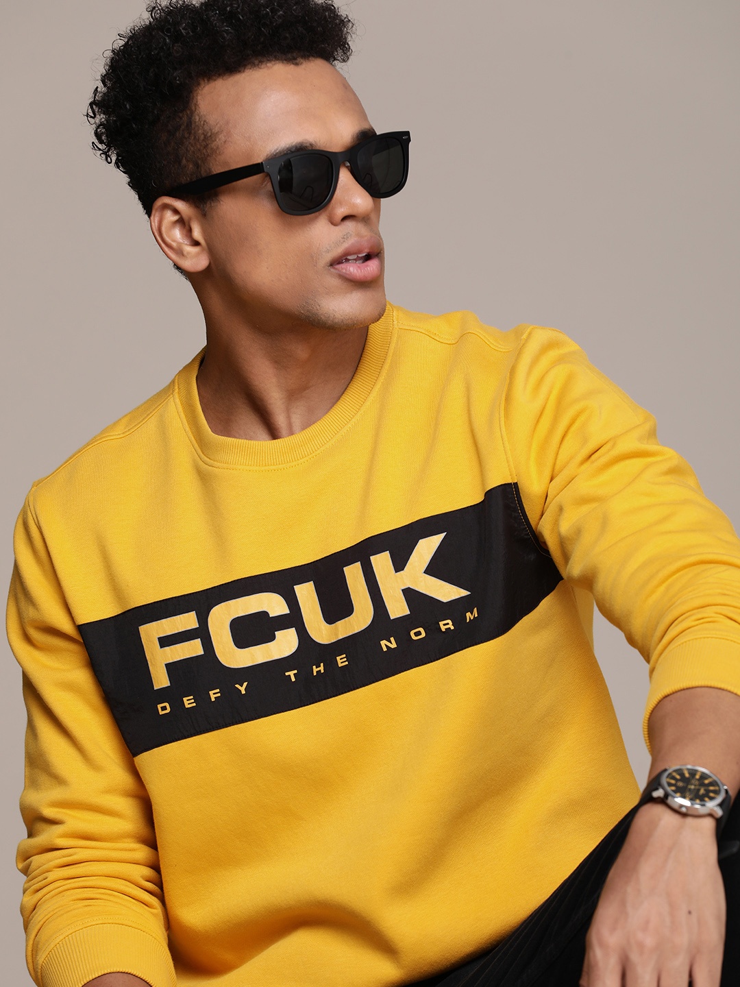 

FCUK Brand Logo Printed Sweatshirt, Yellow