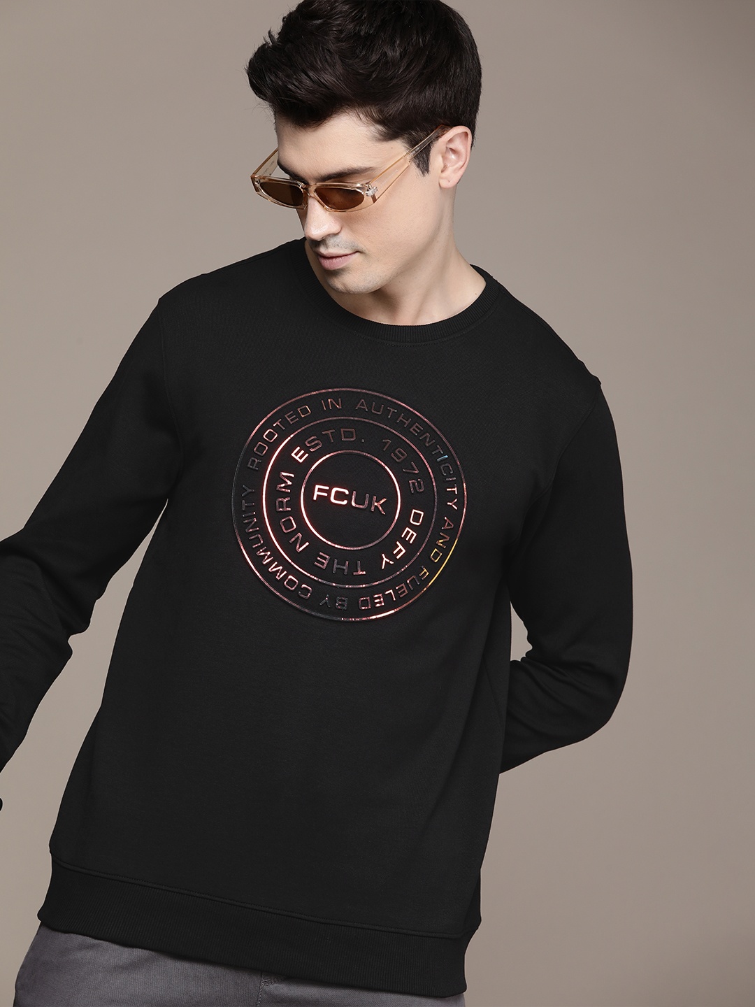 

FCUK Brand Logo Embossed Sweatshirt, Black