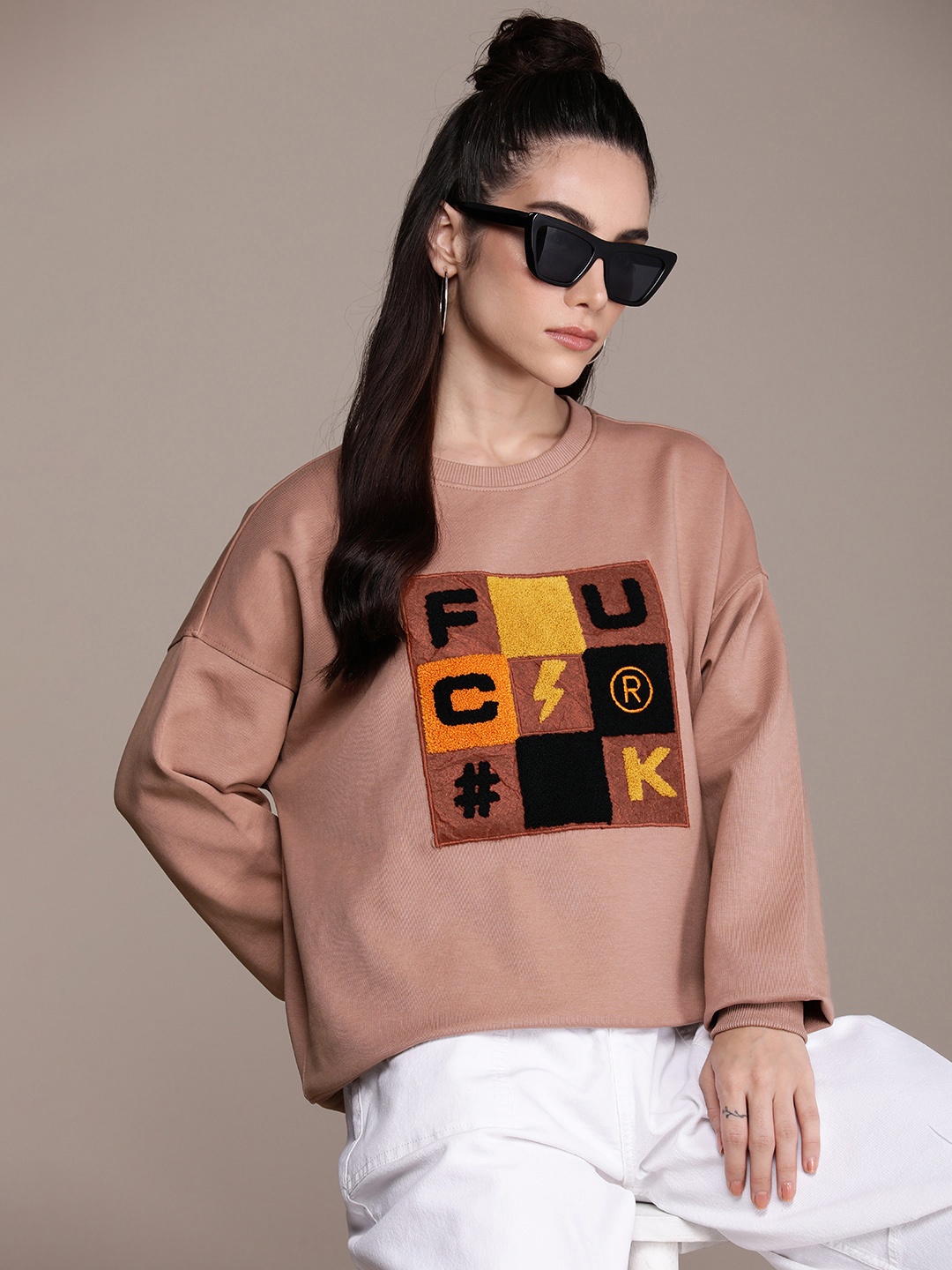 

FCUK Self Design Brand Logo Long Sleeves Sweatshirt, Mauve