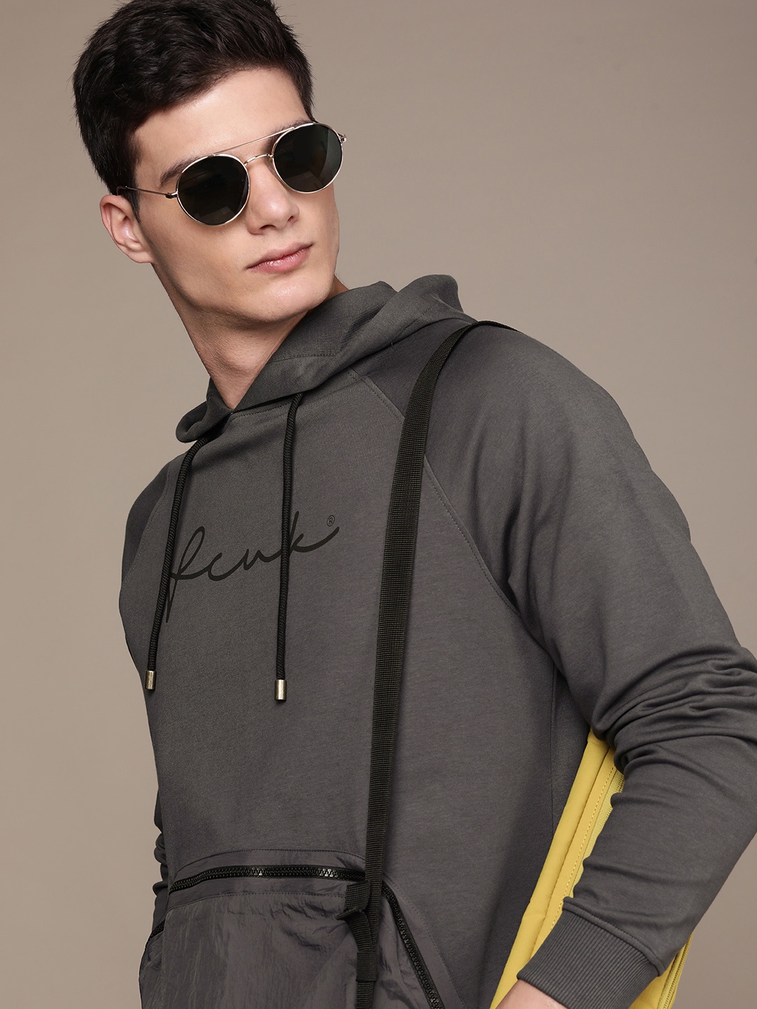 

FCUK Brand Logo Minimal Printed Hooded Sweatshirt, Grey