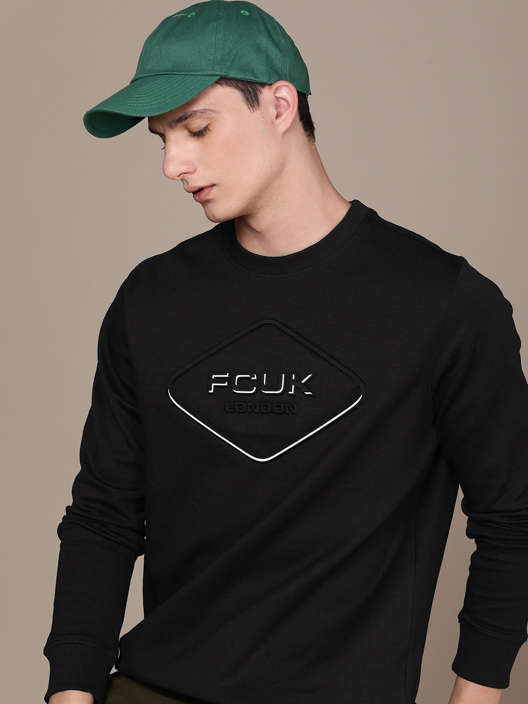 

FCUK Round Neck Brand Logo Embossed Detail Sweatshirt, Black