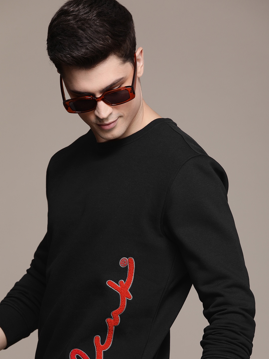 

FCUK Brand Logo Embroidered Pullover Sweatshirt, Black