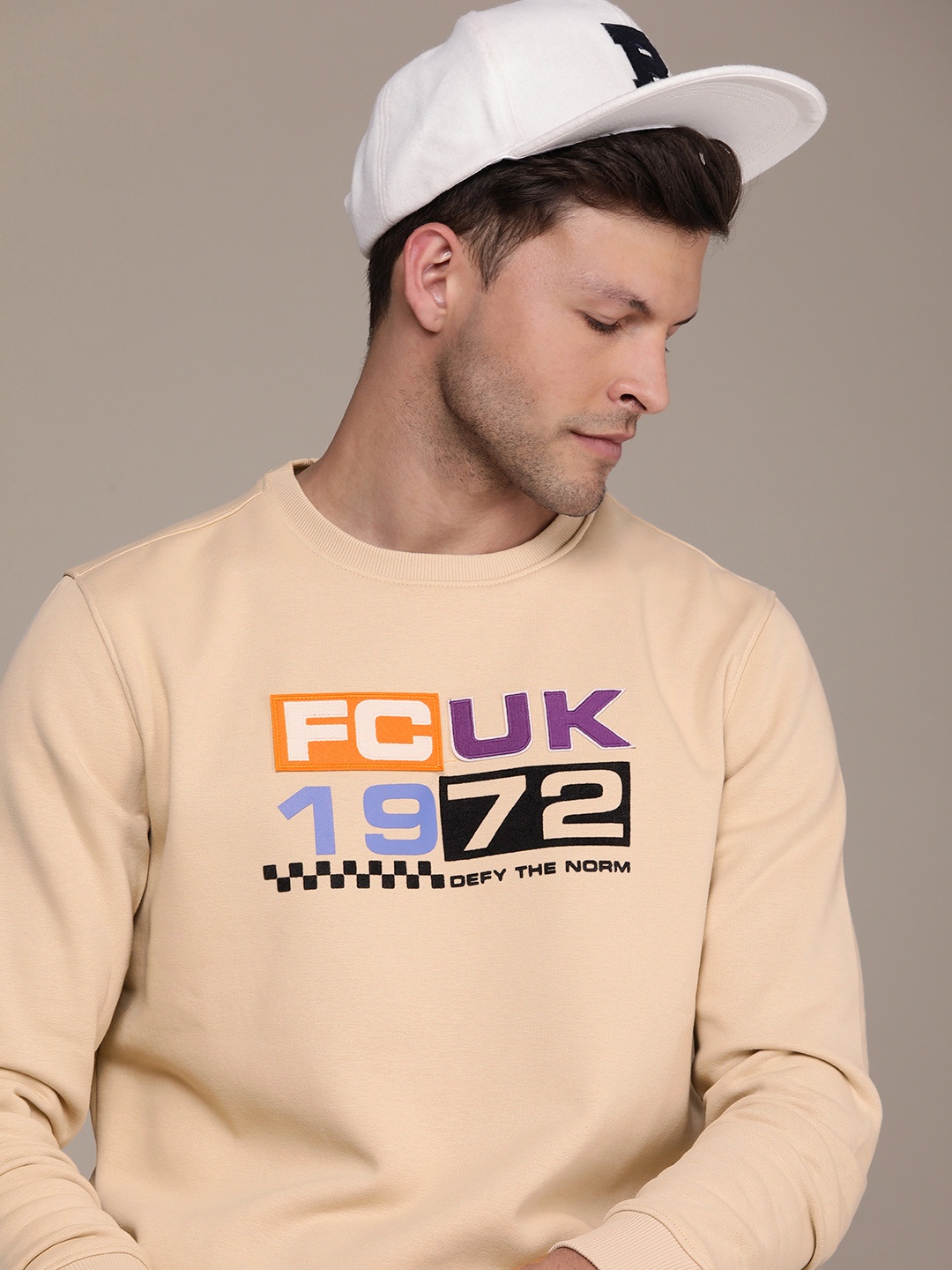 

FCUK Printed Sweatshirt with Applique, Beige