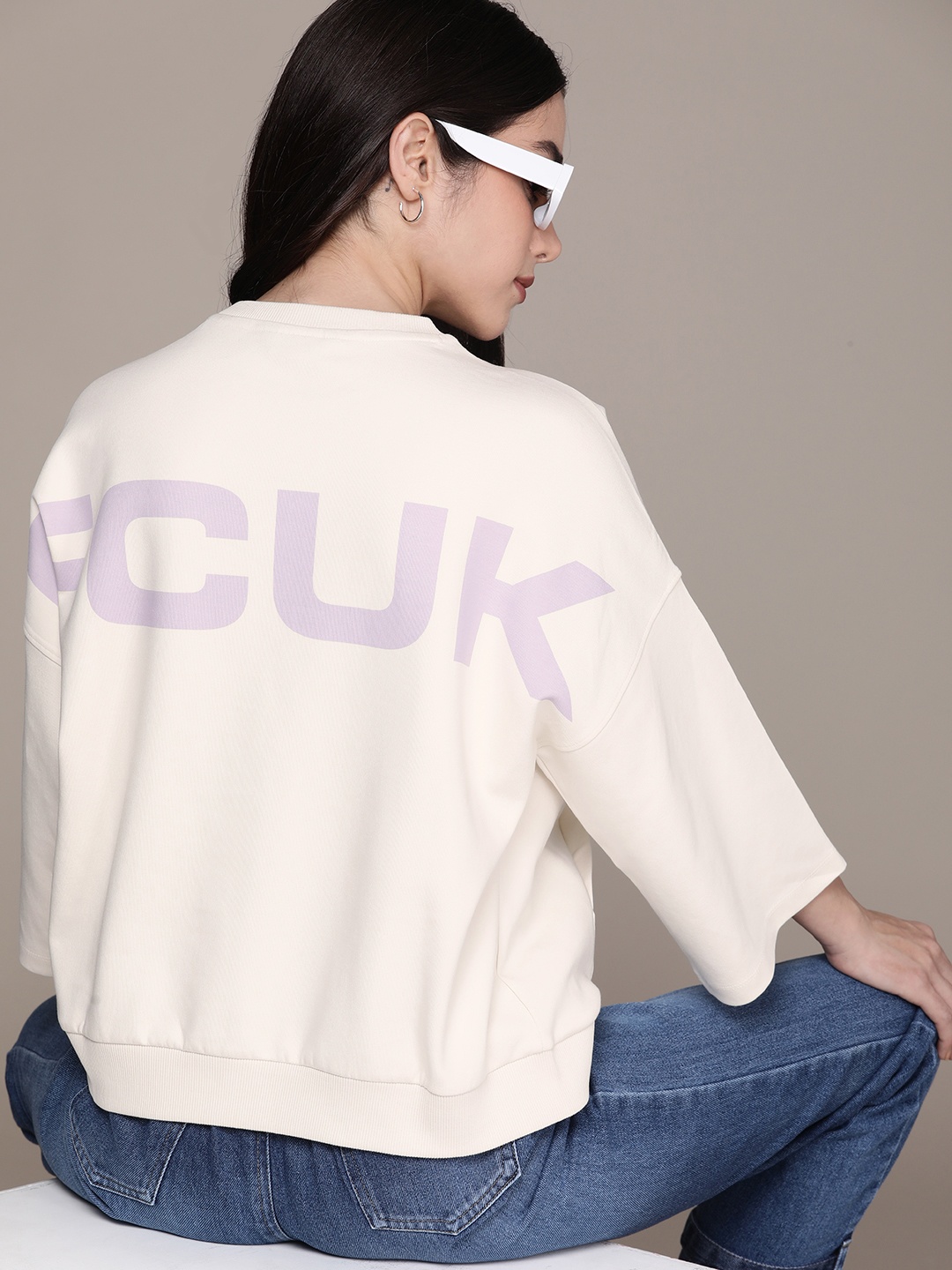 

FCUK Brand Logo Printed Pullover Sweatshirt, Cream