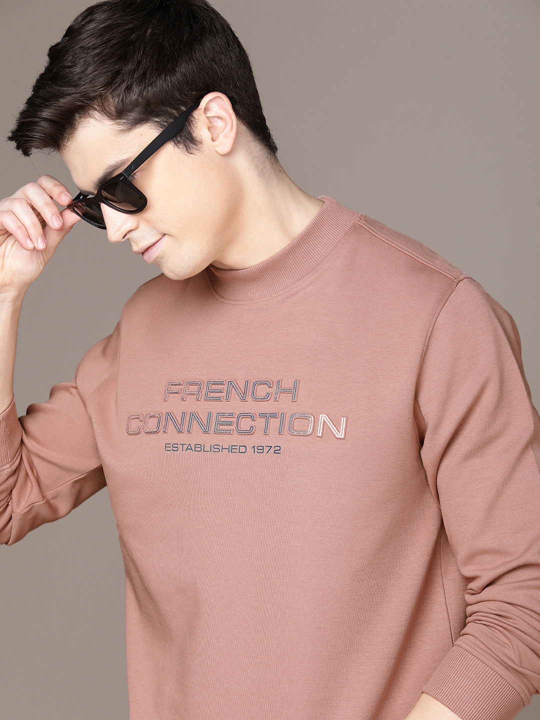 

French Connection Brand Logo Embossed Sweatshirt, Mauve
