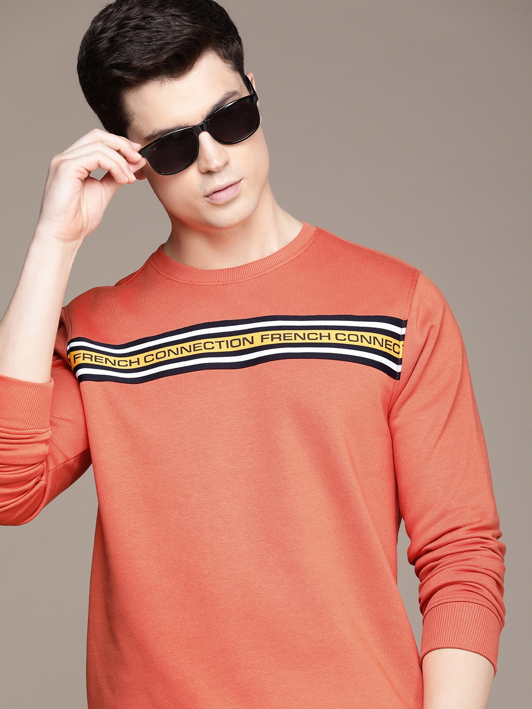 

French Connection Brand Logo Striped Sweatshirt, Orange