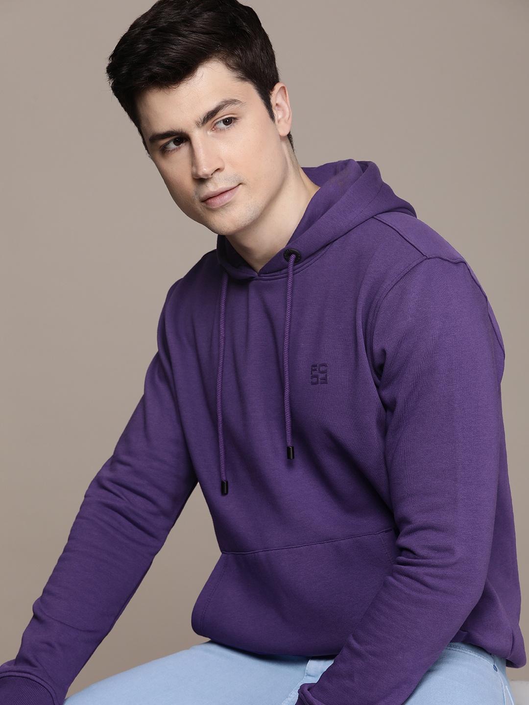 

French Connection Solid Hooded Casual Sweatshirt, Purple