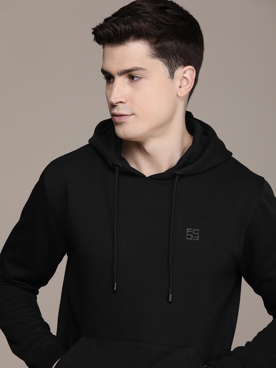 

French Connection Solid Long Sleeves Hooded Sweatshirt, Black