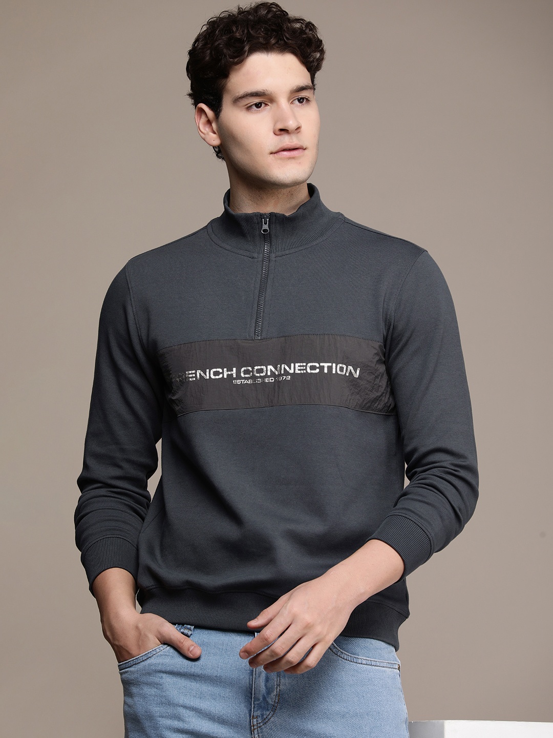

French Connection Brand Logo Printed Sweatshirt, Grey