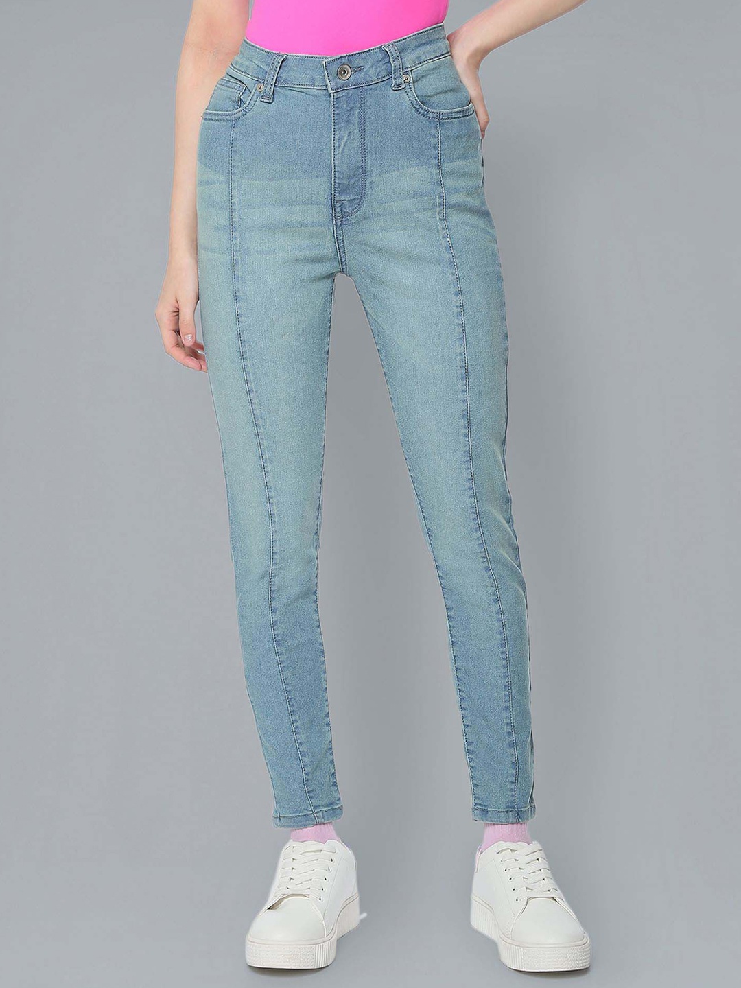 

Flying Machine Women High Rise Clean Look Slim Fit Cropped Jeans, Blue