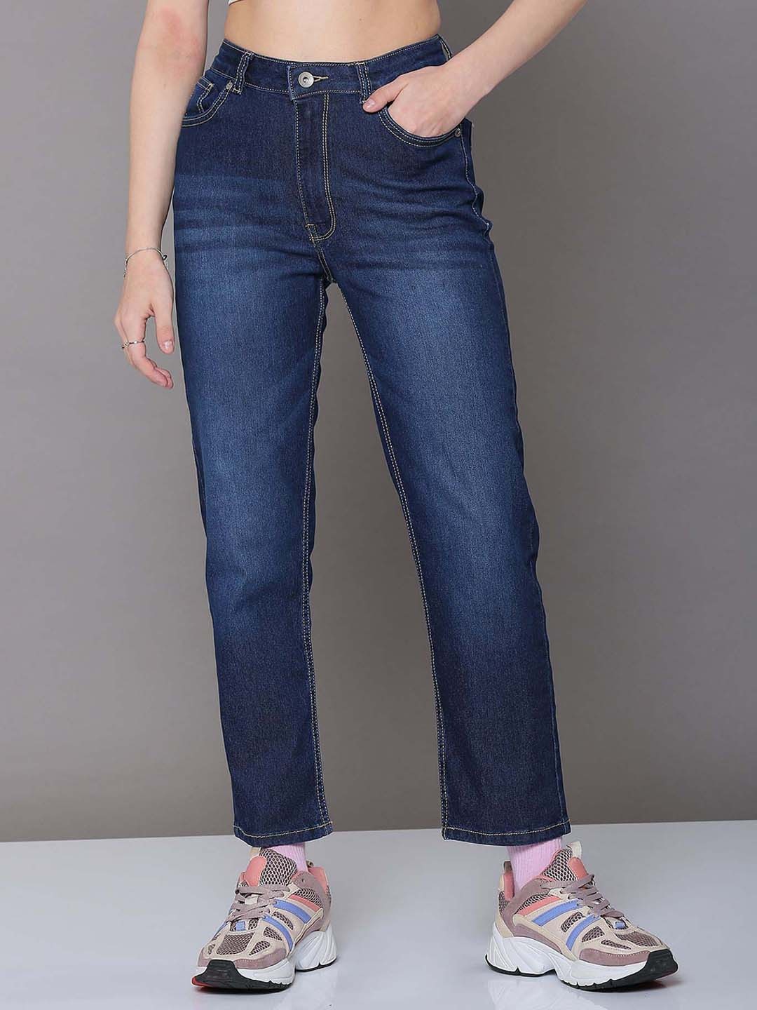 

Flying Machine Women High Rise Clean Look Light Fade Whiskers Slim Fit Cropped Jeans, Blue