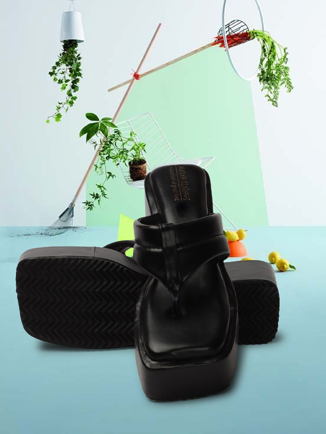 

madam glorious Comfortable Cushion Flatform Heels, Black