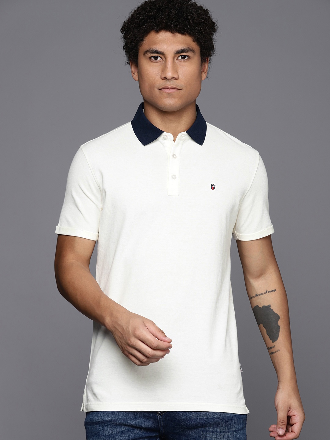 

Louis Philippe Jeans Polo Collar Pure Cotton Slim Fit T-shirt, Off white