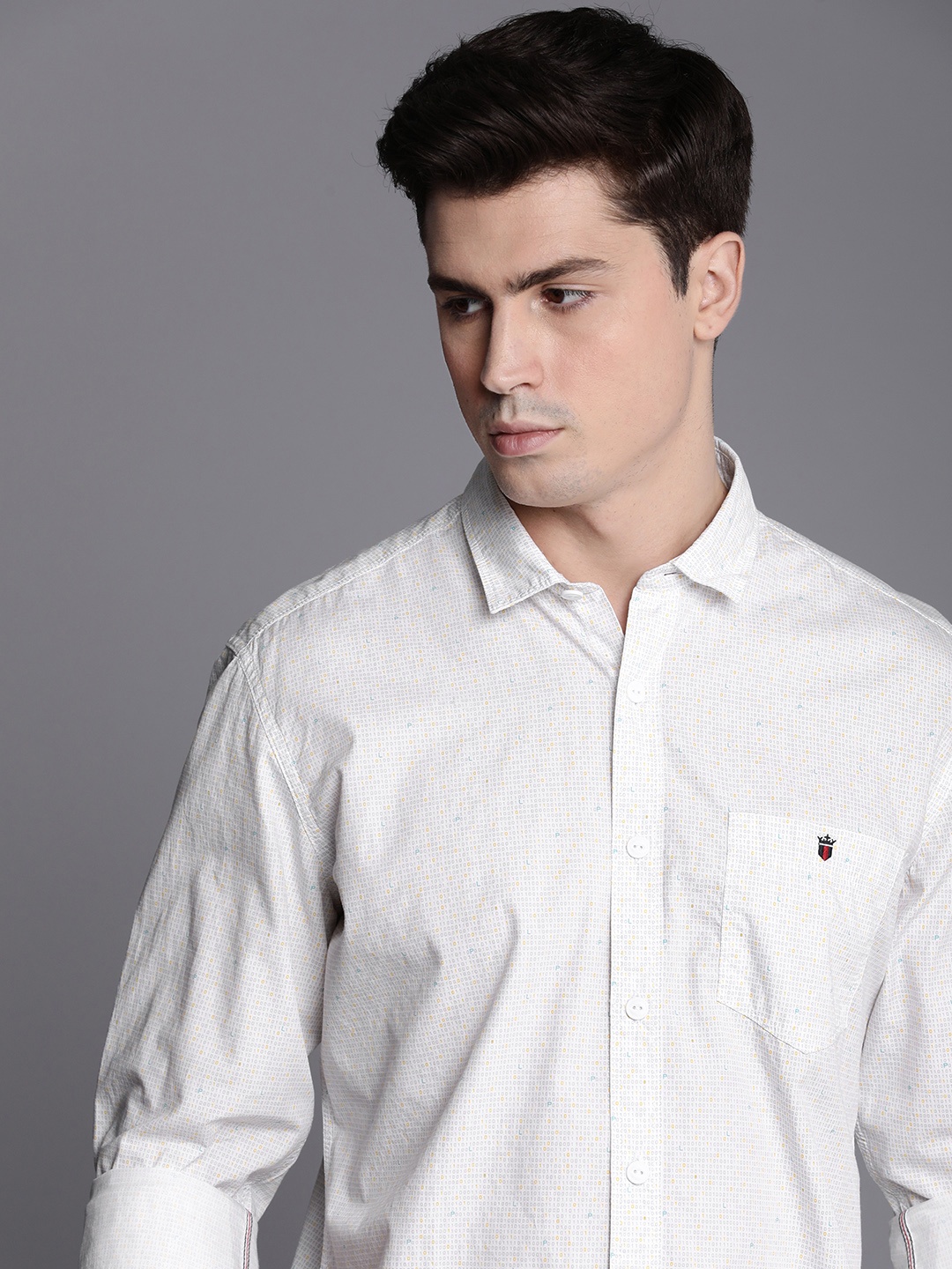 

Louis Philippe Jeans Men Slim Fit Printed Pure Cotton Casual Shirt, White