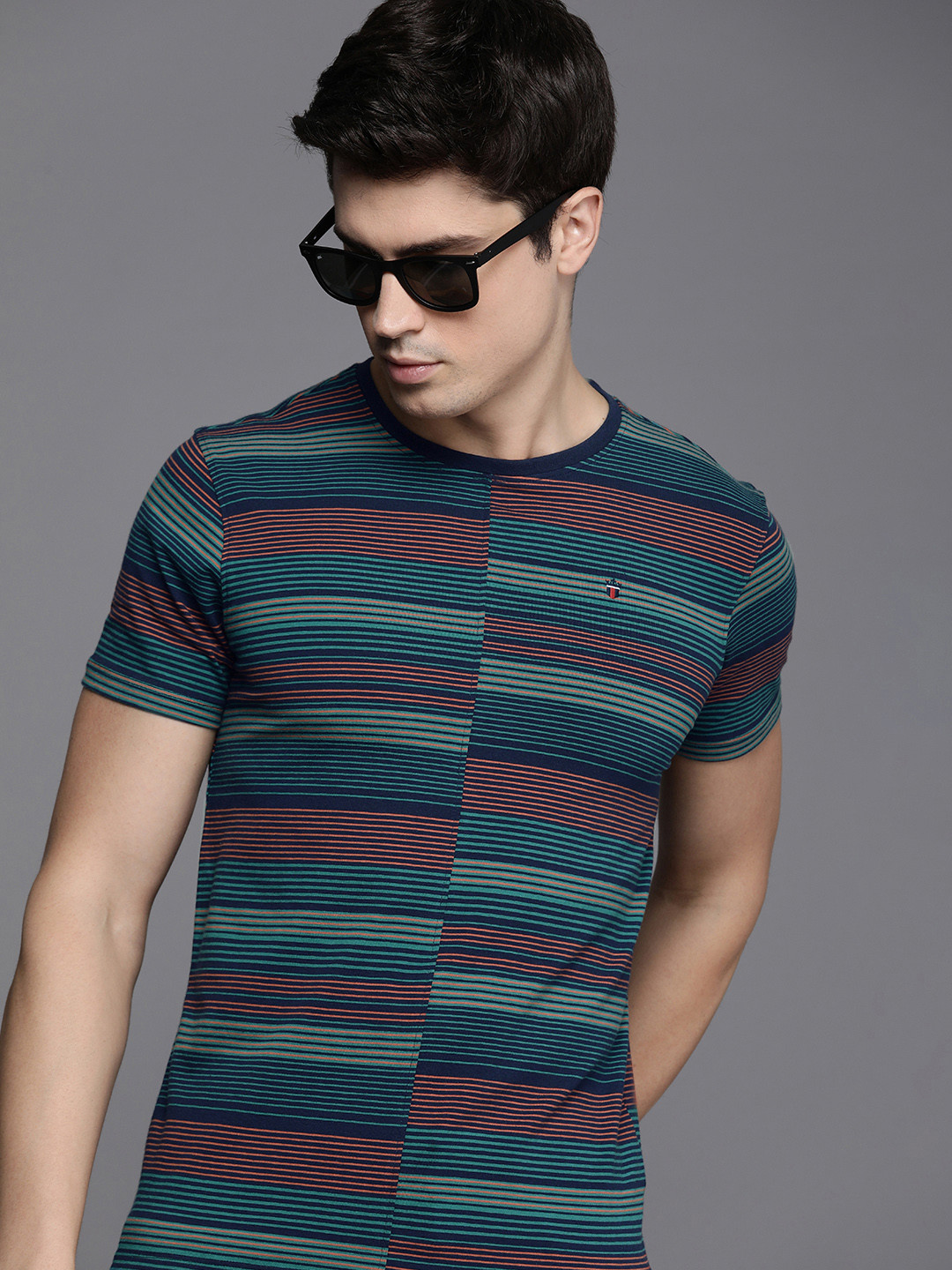 

Louis Philippe Jeans Striped Slim Fit Casual T-shirt, Teal