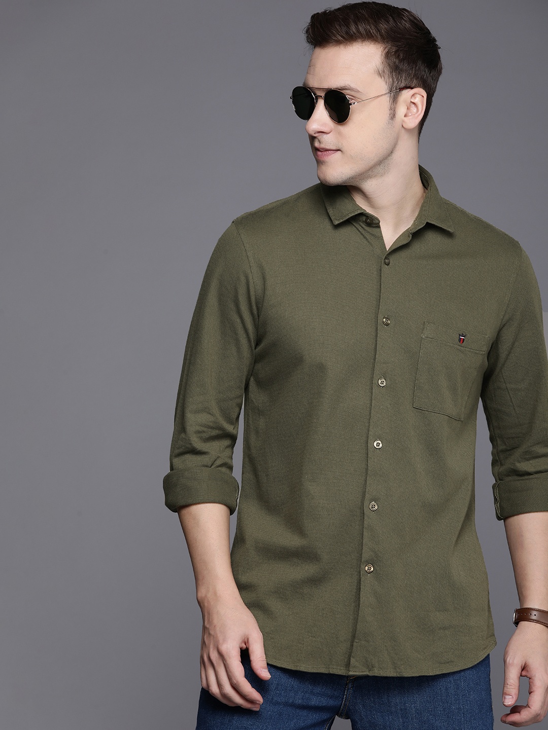 

Louis Philippe Jeans Pure Cotton Slim Fit Casual Shirt, Olive