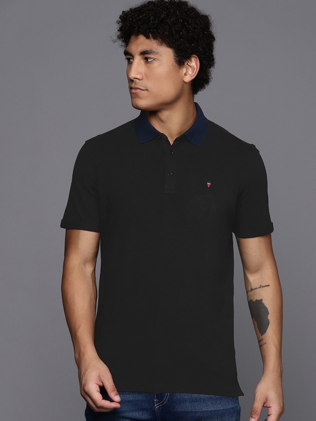 

Louis Philippe Jeans Polo Collar Pure Cotton T-shirt, Black