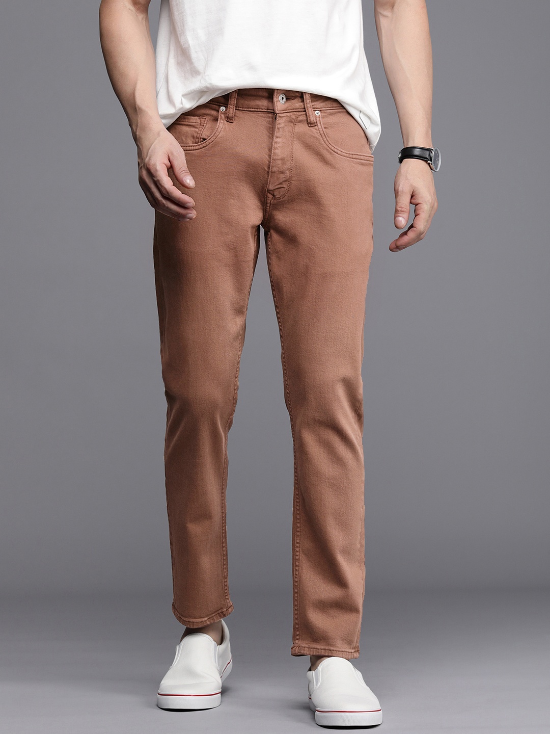 

Louis Philippe Jeans Men Smart Skinny Fit Stretchable Jeans, Brown