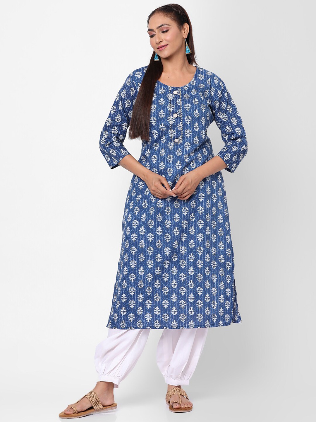 

Kastiel Ethnic Motifs Printed Straight Kurta, Blue