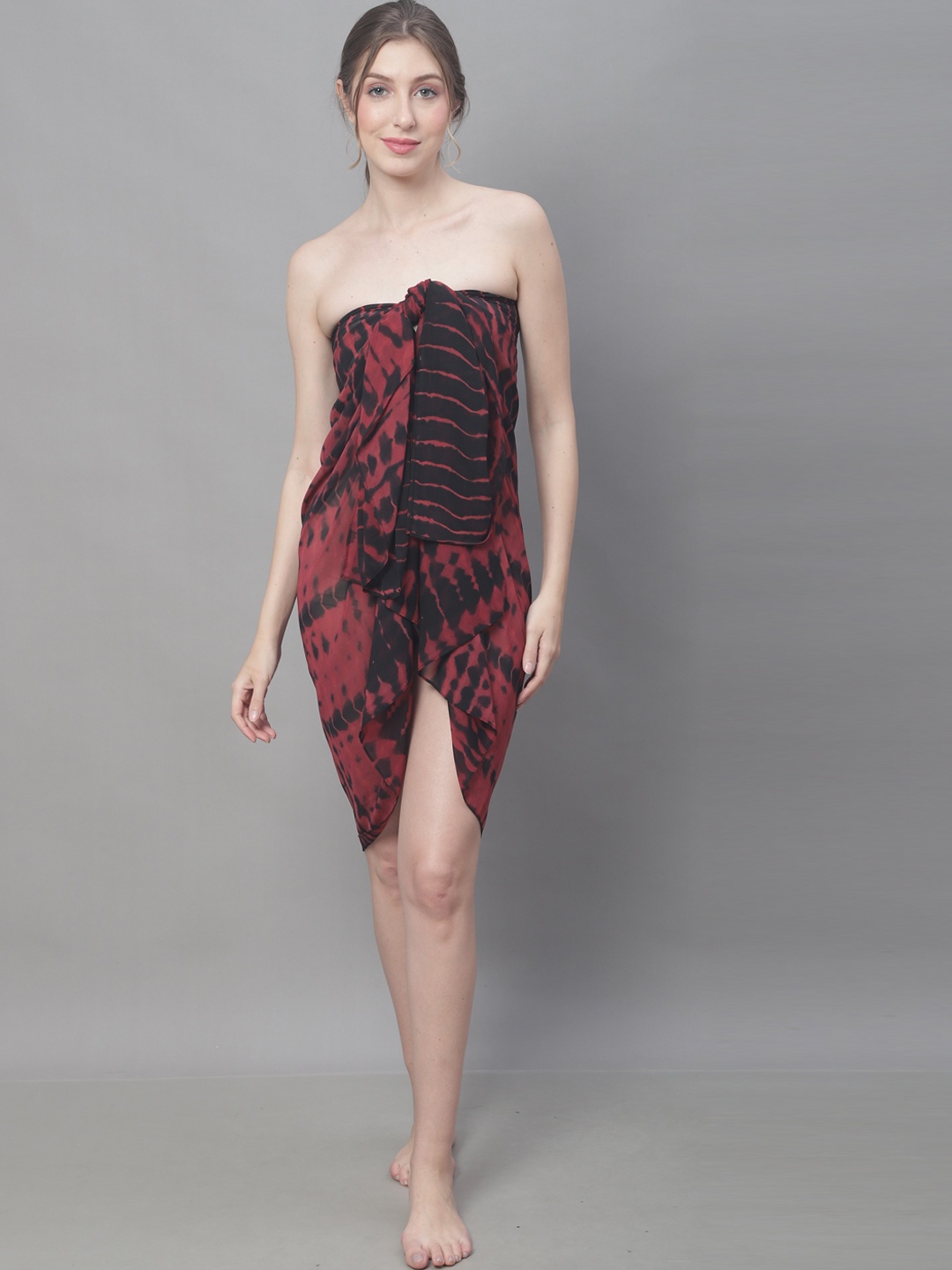 

Claura Black & Maroon Printed Swimwear Cover Up Sarong