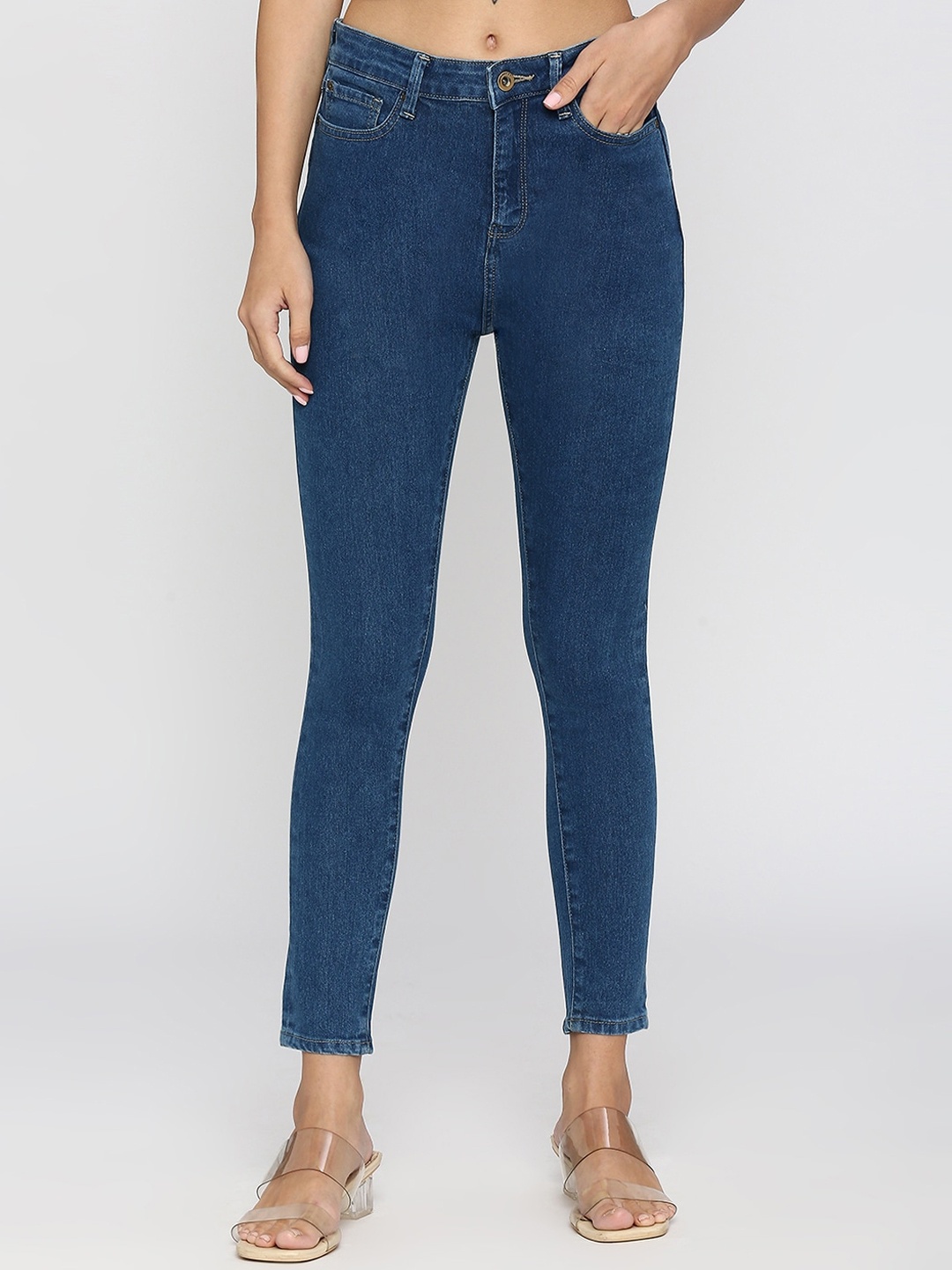 

SPYKAR Women Mid-Rise No Fade Dark Shade Non Stretchable Skinny Fit Jeans, Blue