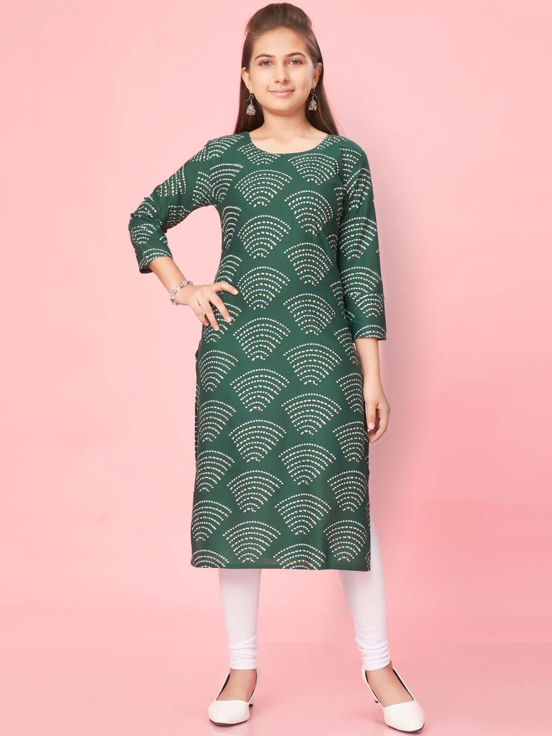 

Aarika Girls Bandhani Printed Cotton Kurta, Green