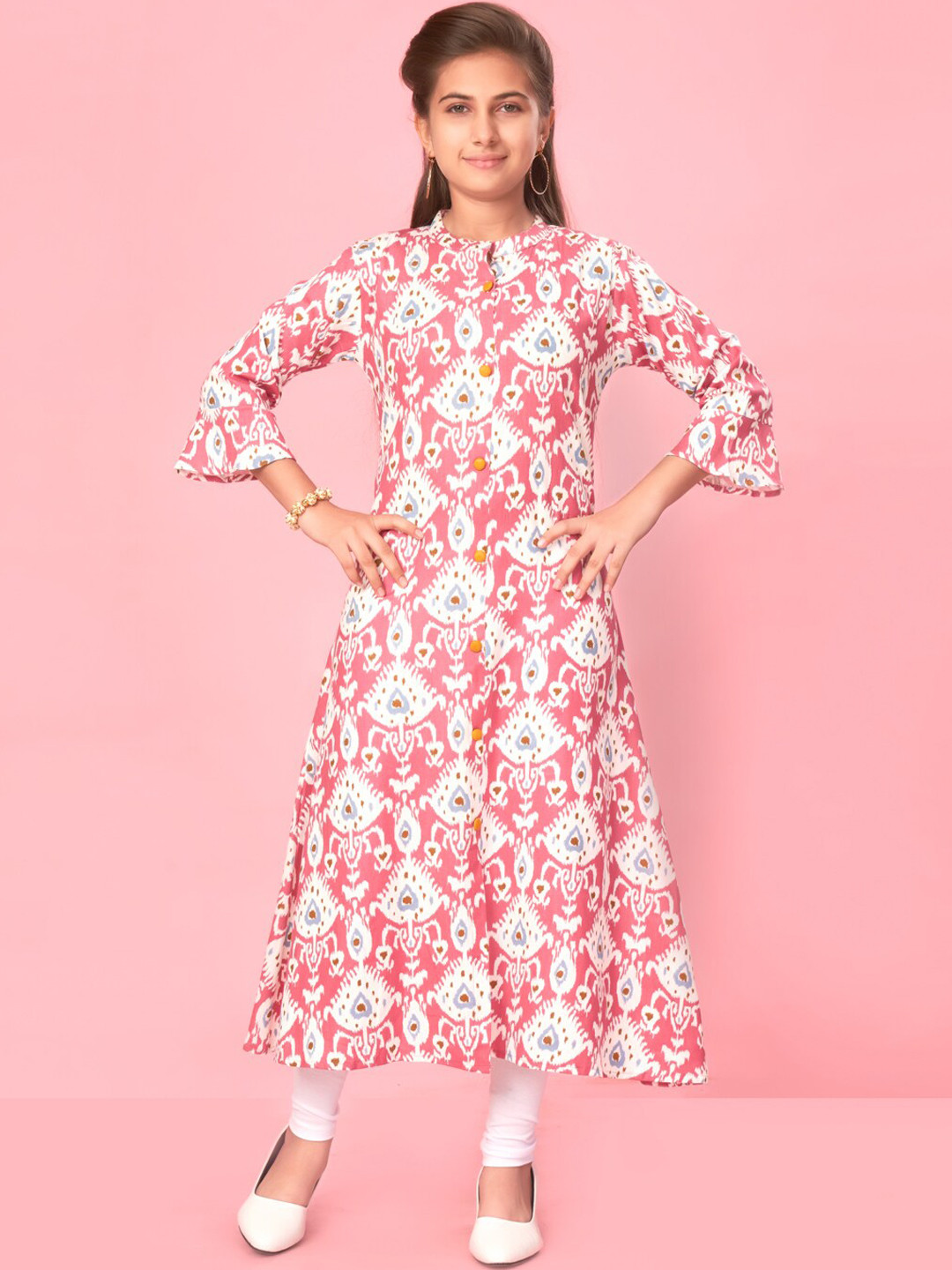 

Aarika Girls Ethnic Motifs Printed A-Line Cotton Kurta, Pink