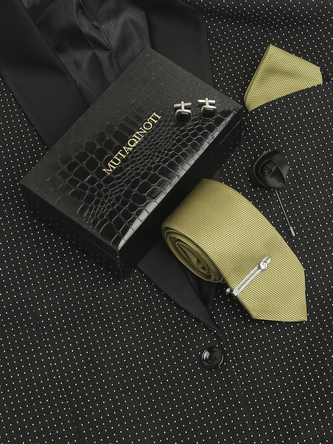 

MUTAQINOTI Men Formal Silk Accessory Gift Set, Green
