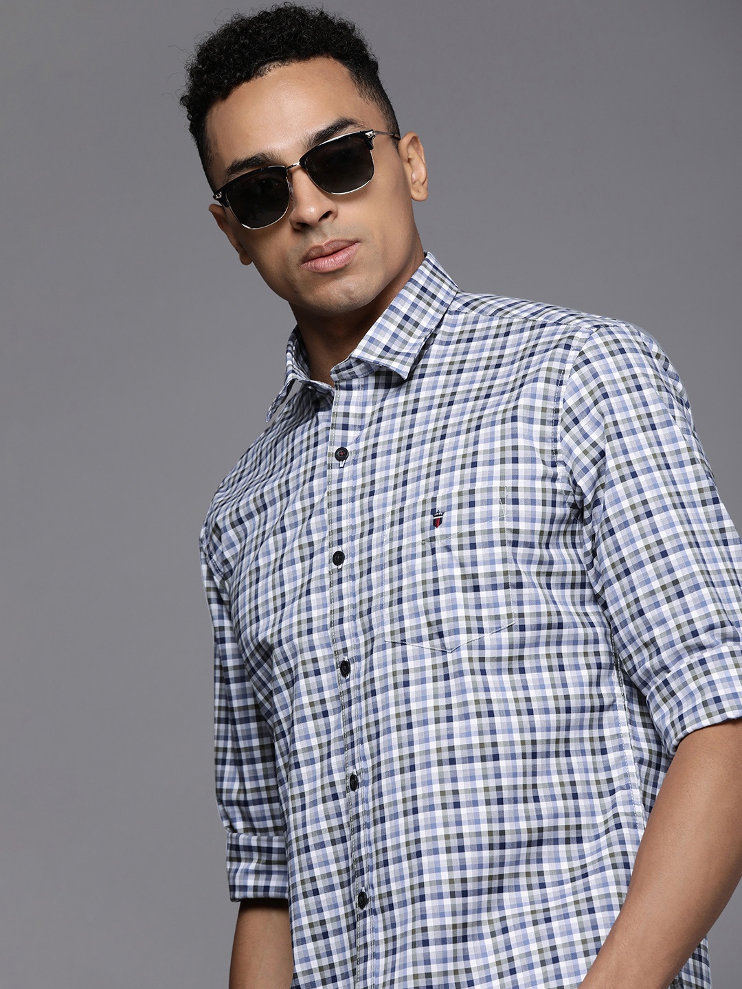

Louis Philippe Sport Slim Fit Pure Cotton Checked Casual Shirt, Olive