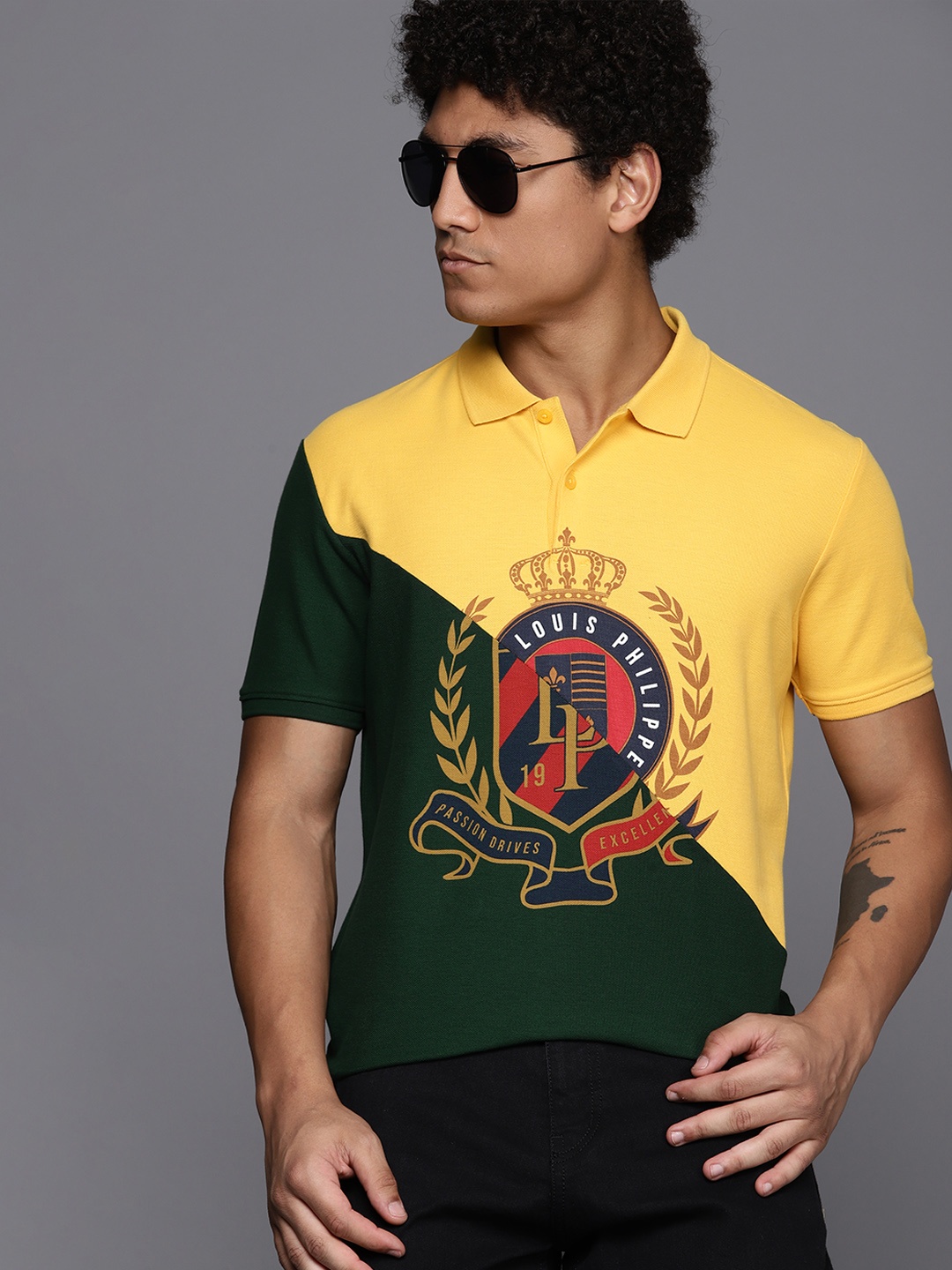 

Louis Philippe Sport Brand Logo Print Cotton Slim Fit Polo T-shirt, Yellow