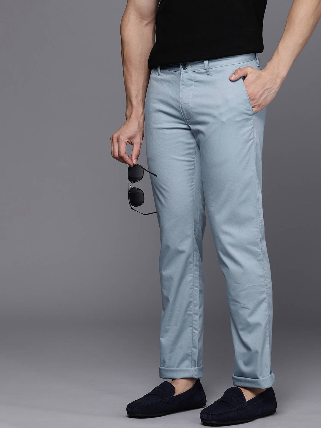 

Louis Philippe Sport Men Textured Slim Fit Low-Rise Trousers, Blue