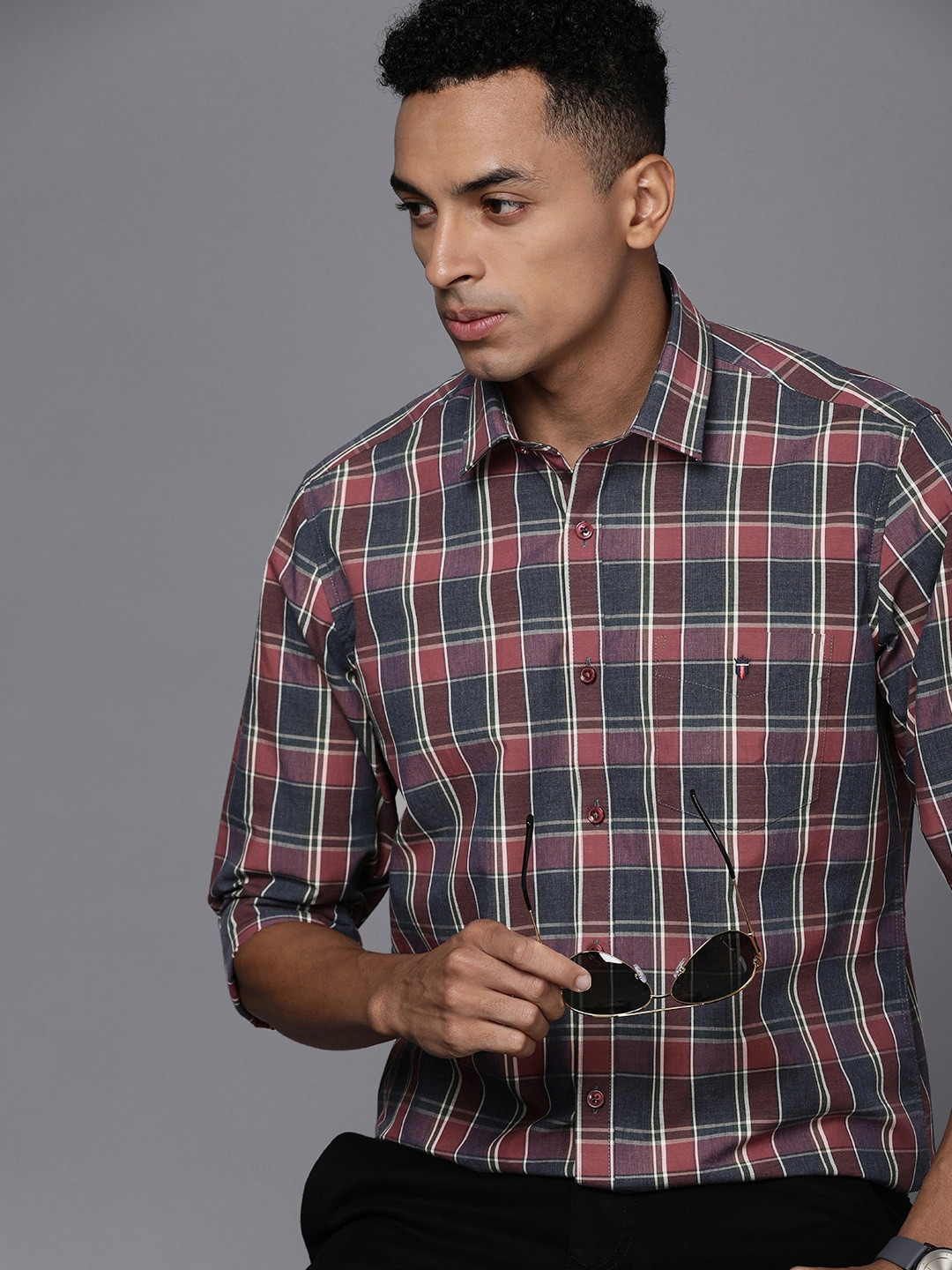 

Louis Philippe Sport Pure Cotton Slim Fit Tartan Checked Casual Shirt, Red