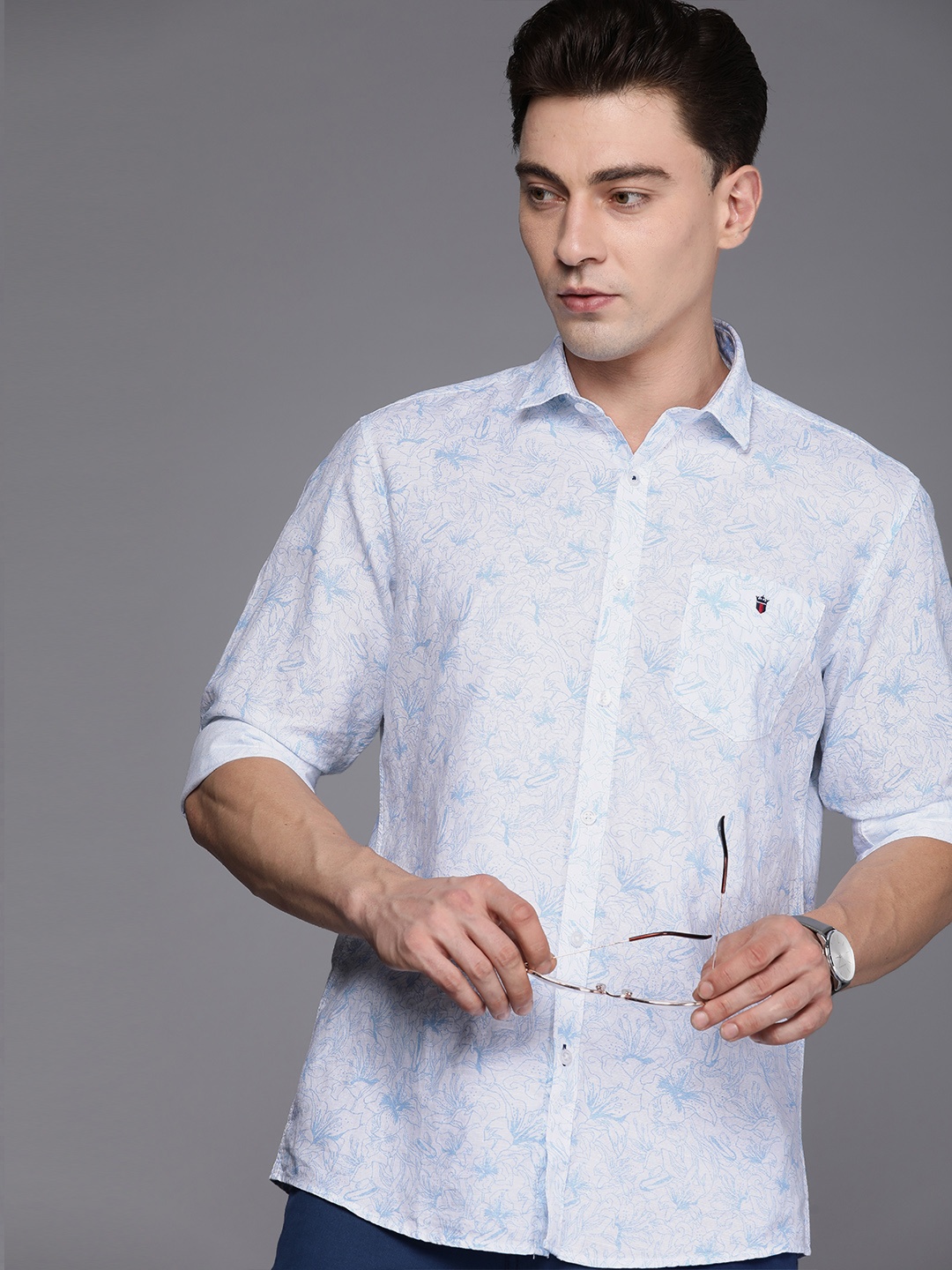 

Louis Philippe Sport Slim Fit Floral Printed Casual Shirt, Blue