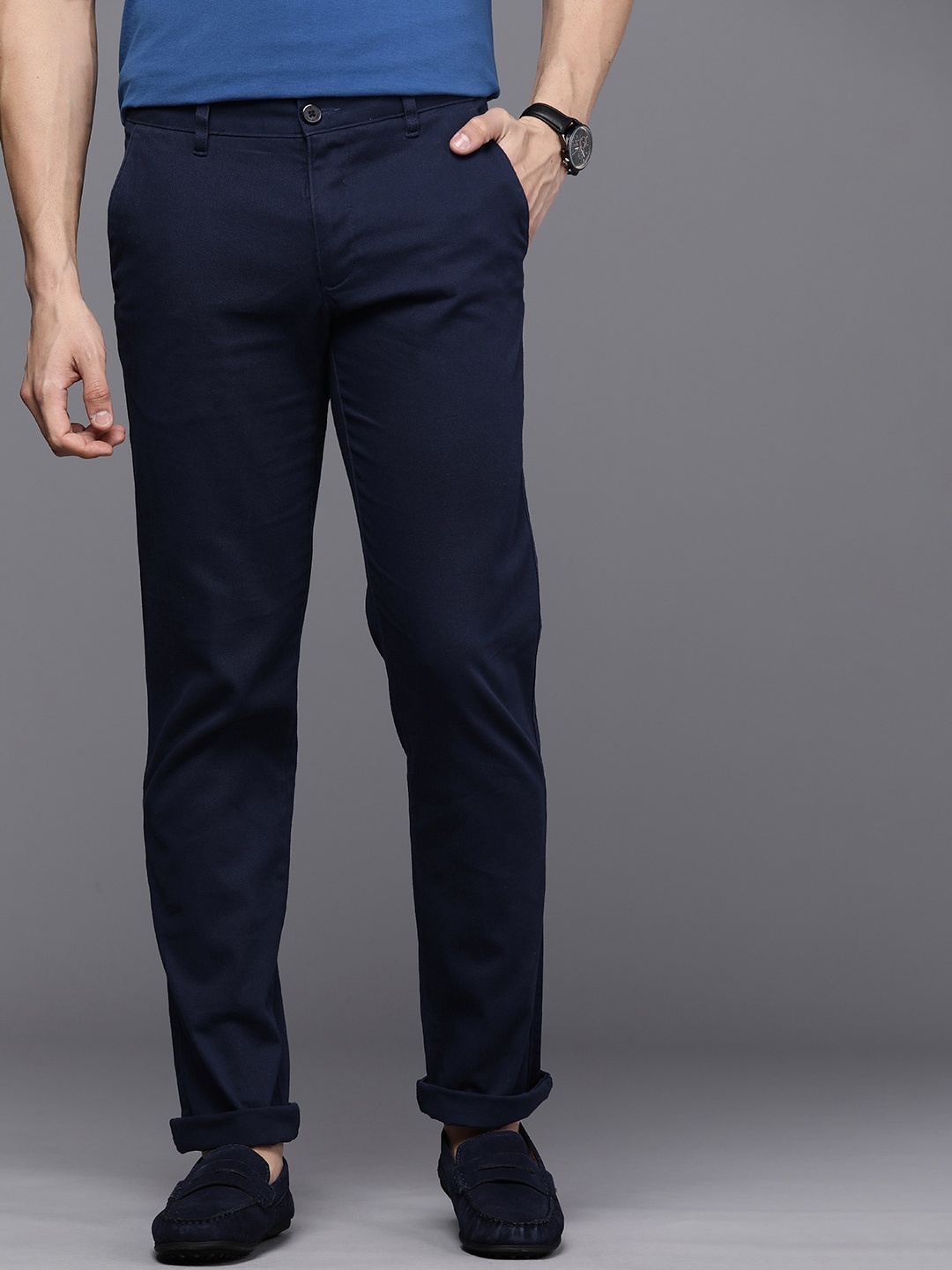 

Louis Philippe Sport Men Tapered Fit Low-Rise Chinos Trousers, Navy blue