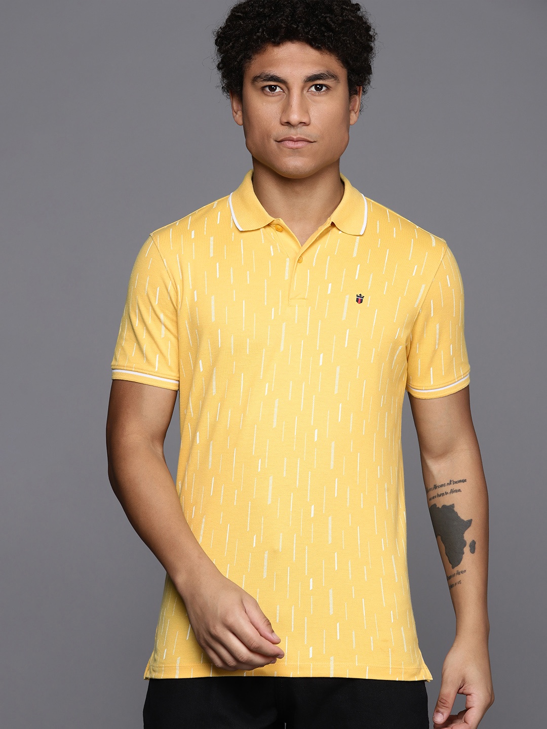 

Louis Philippe Sport Geometric Print Polo Collar Slim Fit T-shirt, Yellow
